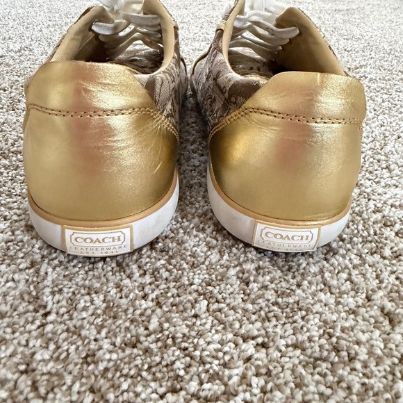 Coach Barrett Signature Monogram Graffiti Low Top Sneakers Gold Metallic 10B - Picture 8 of 11